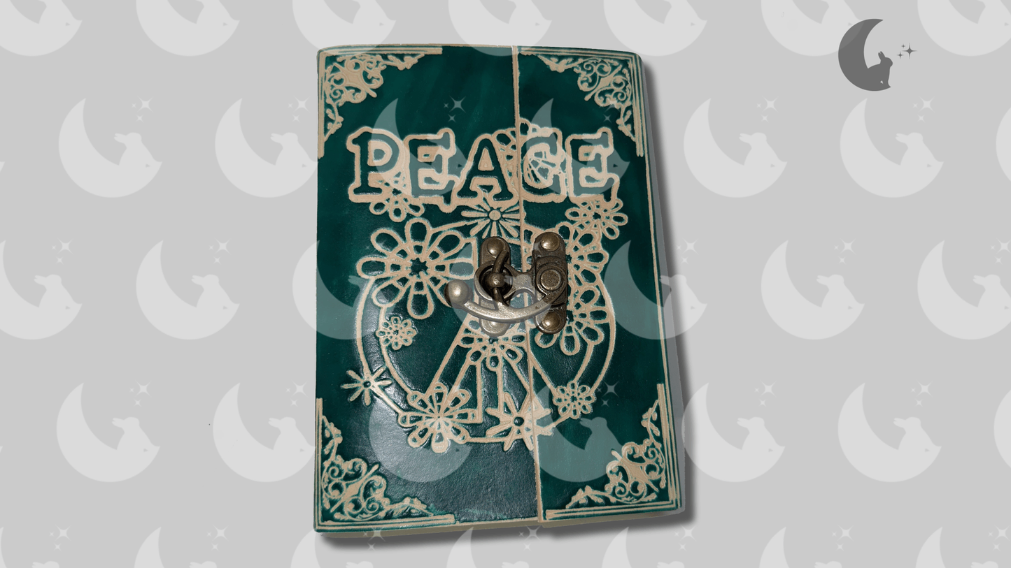 Leather Green Peace with Lock Notebook (7x5")